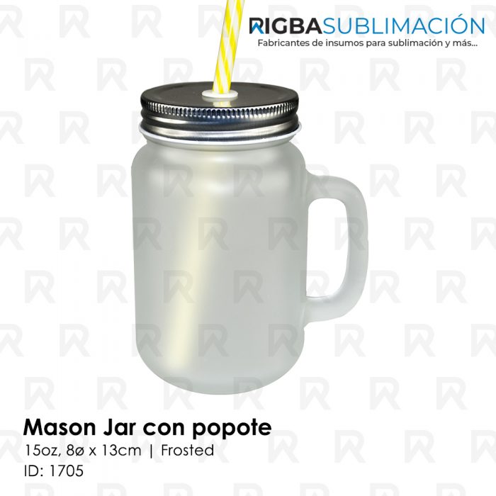 Vaso de vidrio para sublimar con popote 16 Oz Fresh Jar Custom Promocional